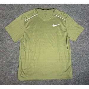 Nike Dri-Fit Running Shirt Green Polyester AJ7565-307 Reflective Mens Size Large